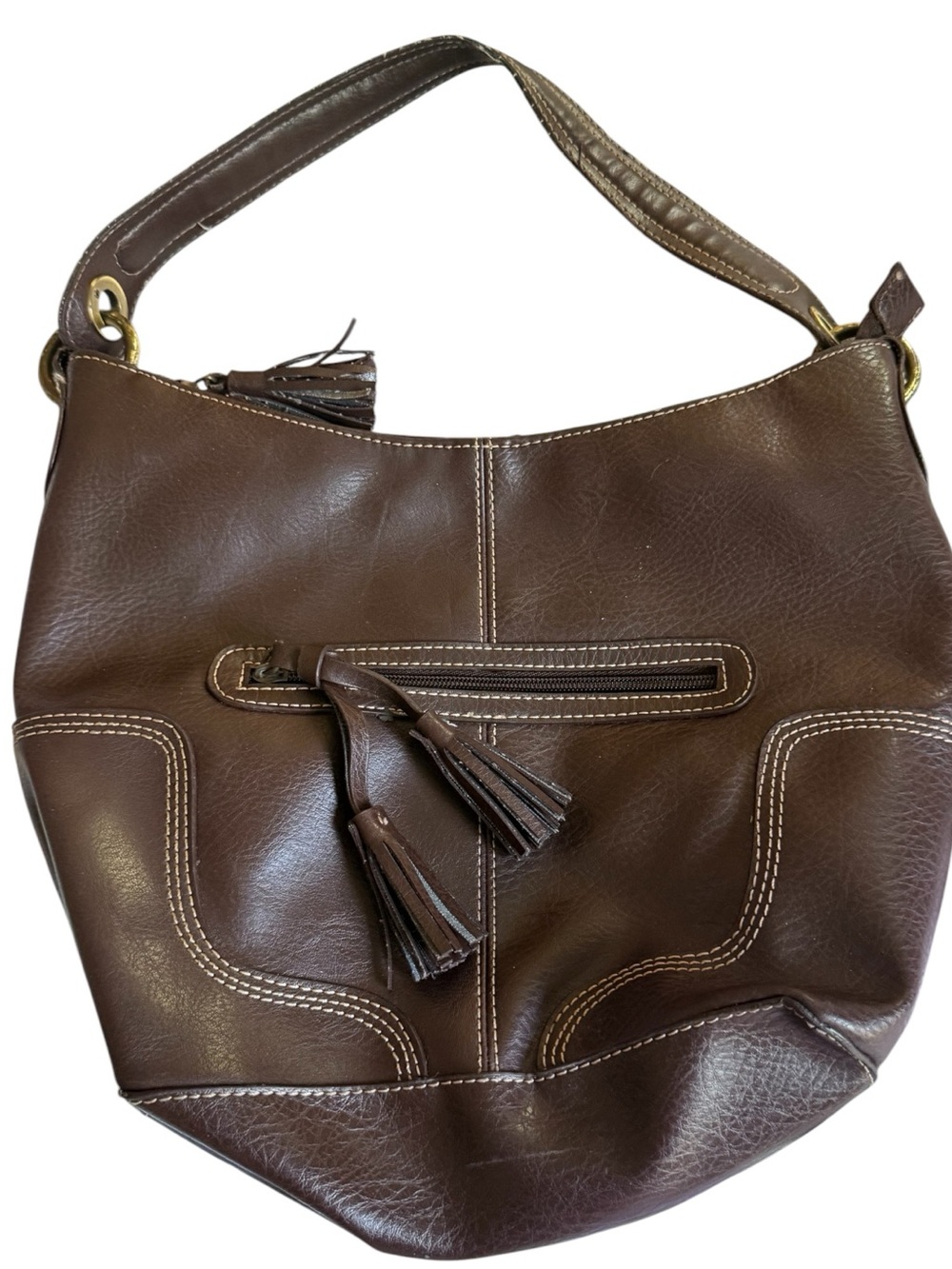 Tommy Hilfiger Brown Leather Tassel Shoulder Bag